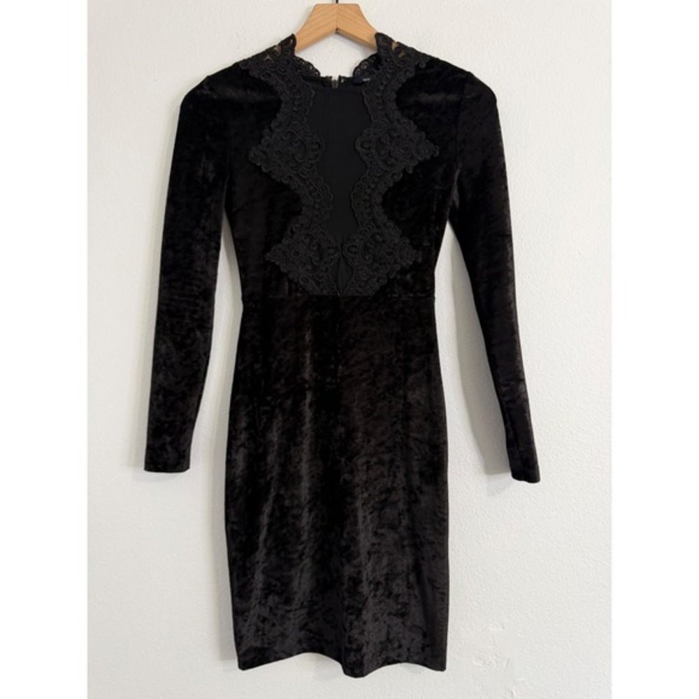 French Connection -‎ Black Velvet Lace Bodycon Dress Size 0 Goth Whimsigoth